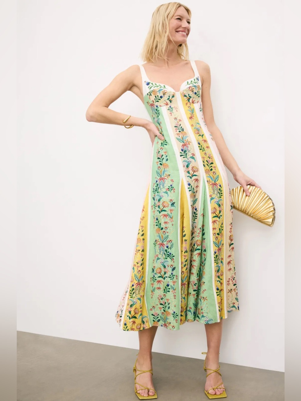 Christian Lacroix Multicolor Delicate Floral Stripes Maxi Dress Size 2 (Farm Rio - Picture 3 of 7